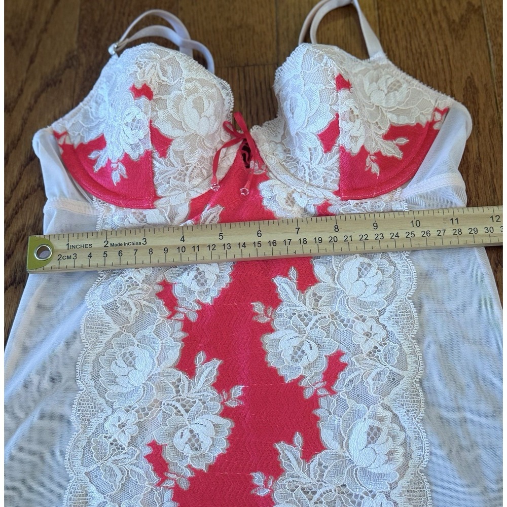 NWT Victoria's Secret 34B Sexy Lingerie Nightie Pink White Floral Lace Sheer - Picture 8 of 8